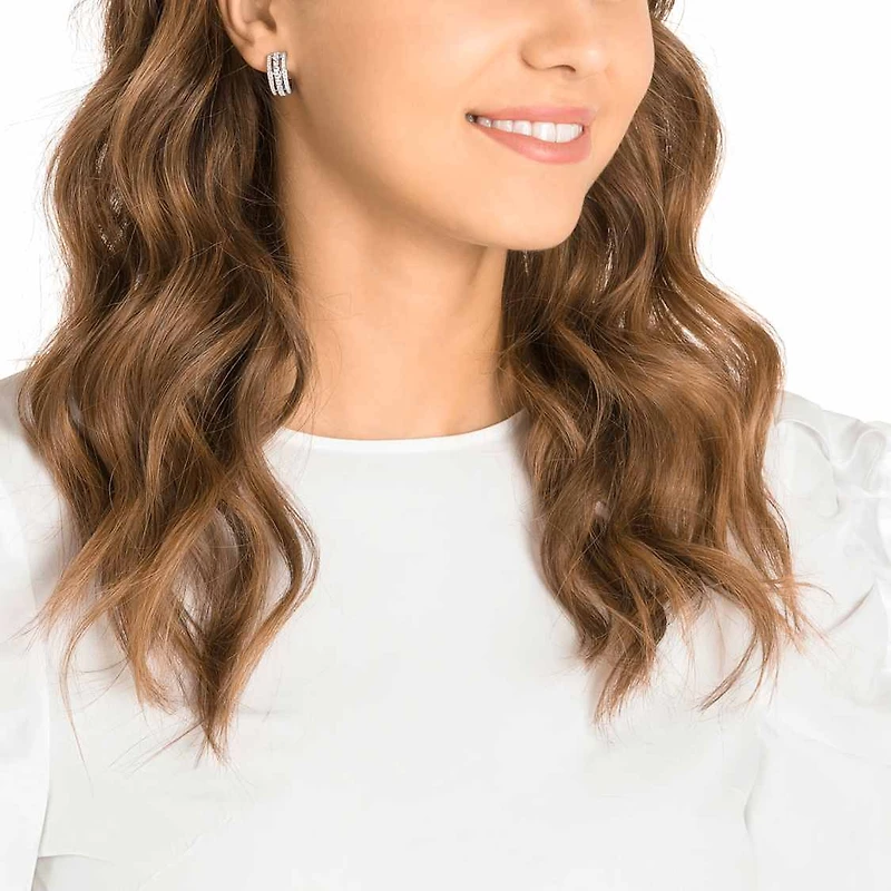 Hyperbola hoop earrings, White, Rhodium plated by SWAROVSKI