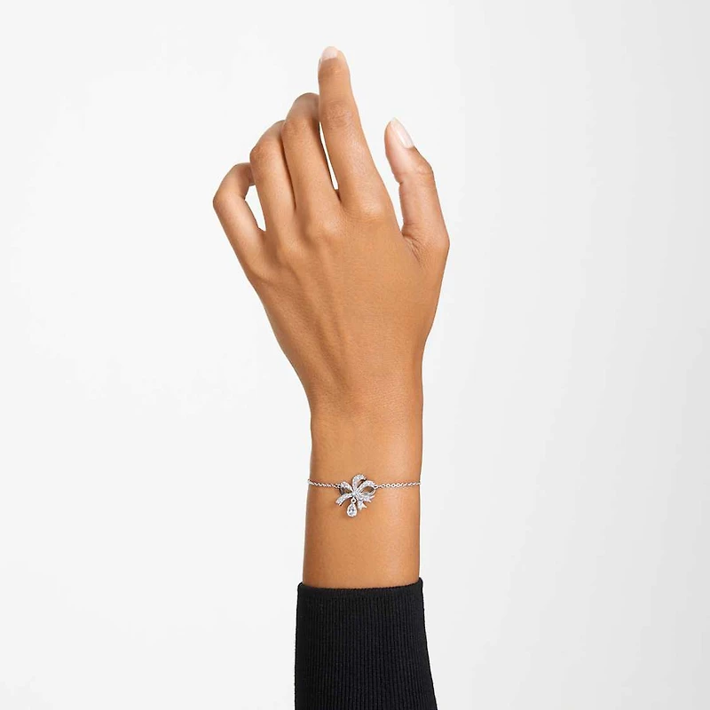 Volta bracelet, Bow, White, Rhodium plated by SWAROVSKI