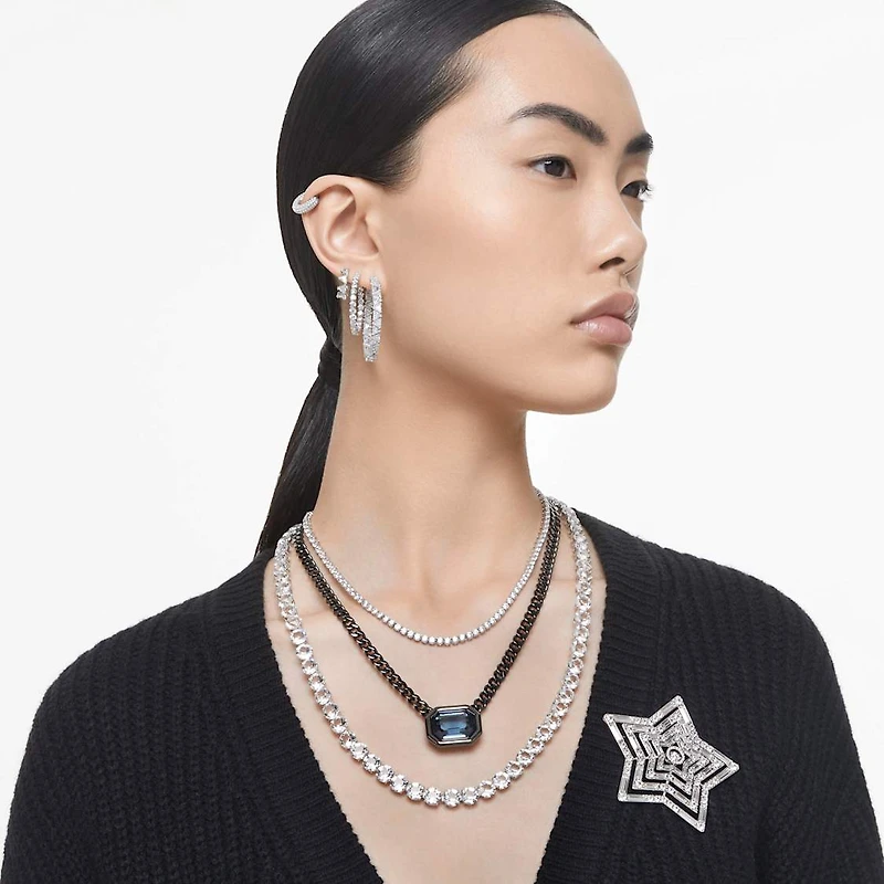 Matrix hoop earrings, Round cut, White