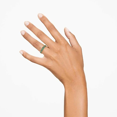 Matrix ring, Baguette cut, Green, Gold-tone plated by SWAROVSKI