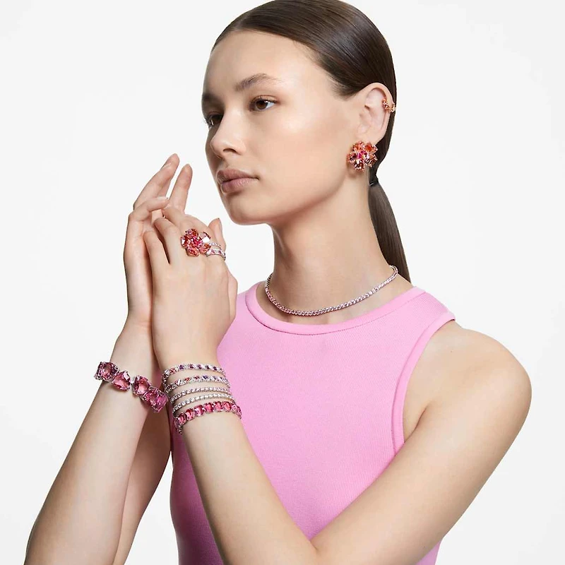 Idyllia stud earrings, Flower, Pink, Gold-tone plated by SWAROVSKI