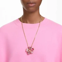 Idyllia pendant and brooch, Pavé, Flower, Pink, Gold-tone plated by SWAROVSKI
