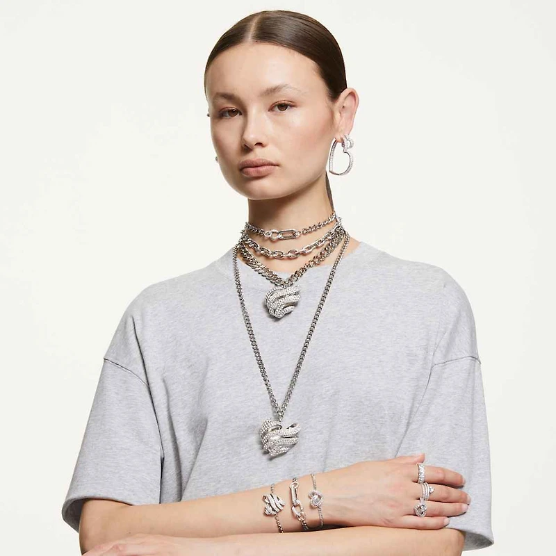 Volta bracelet, Heart, White, Rhodium plated by SWAROVSKI