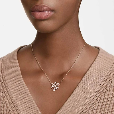 Volta necklace, Bow, Small, White, Rose gold-tone plated by SWAROVSKI