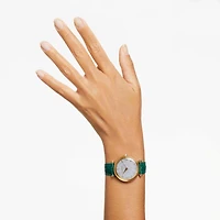 Crystalline wonder watch, Swiss Made, Leather strap, Green, Gold-tone finish by SWAROVSKI