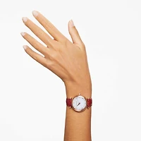 Crystalline Wonder watch, Swiss Made, Leather strap, Red, Rose gold-tone finish by SWAROVSKI