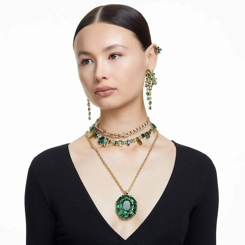 Gema necklace, Mixed cuts, Green, Gold-tone plated by SWAROVSKI