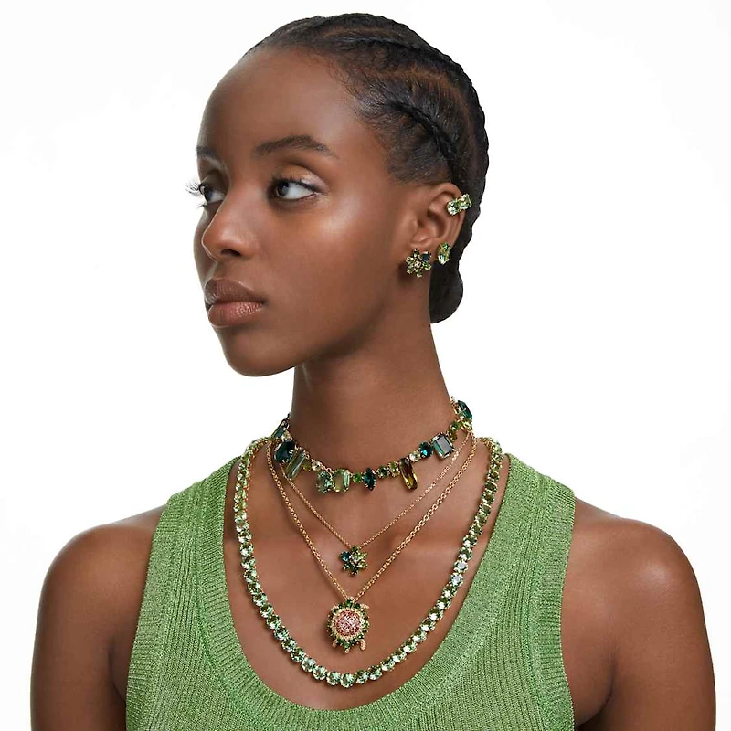 Gema necklace, Mixed cuts, Green, Gold-tone plated by SWAROVSKI