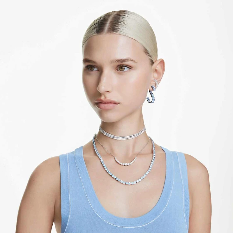 Matrix Tennis necklace, Round cut, Medium, Blue, Rhodium plated by SWAROVSKI