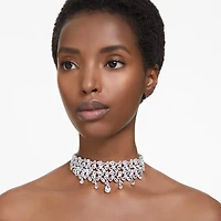 Mesmera choker, Mixed cuts, White, Rhodium plated by SWAROVSKI