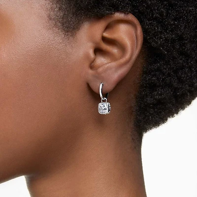 Stilla drop earrings, Square cut, White, Rhodium plated by SWAROVSKI