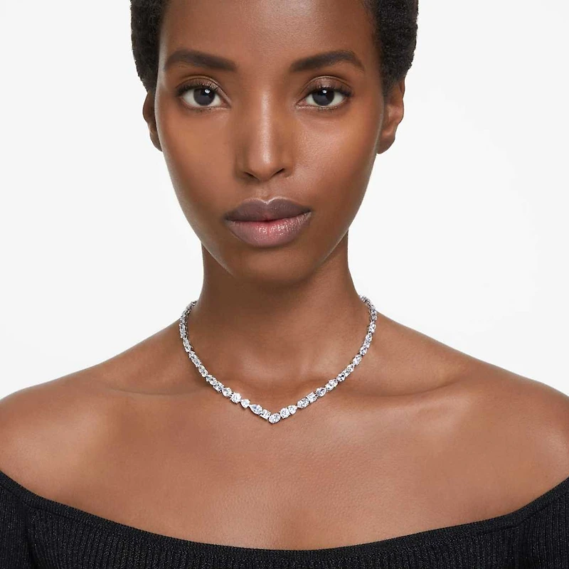 Mesmera necklace, Mixed cuts, White, Rhodium plated by SWAROVSKI