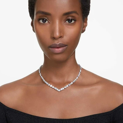 Mesmera necklace, Mixed cuts, White, Rhodium plated by SWAROVSKI