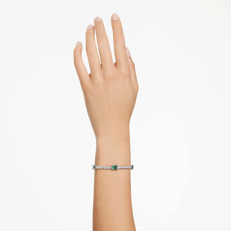 Matrix Tennis bracelet, Mixed cuts, Green, Rhodium plated by SWAROVSKI