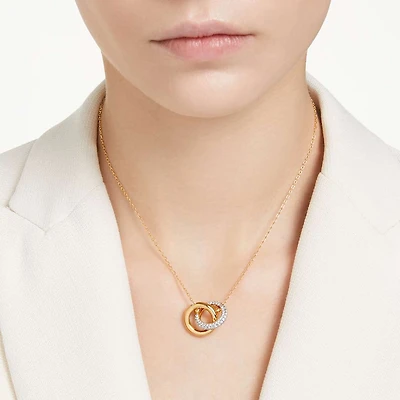 Dextera pendant, Interlocking loop, White, Gold-tone plated by SWAROVSKI