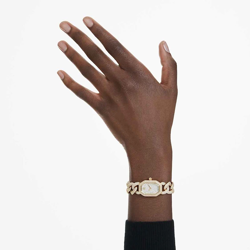 Dextera chain watch, Swiss Made, Crystal bracelet, Gold tone, Gold-tone finish by SWAROVSKI