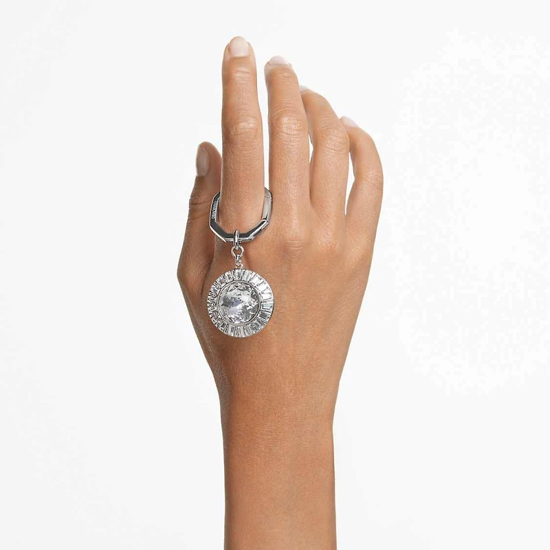 Key ring, Round cut, White, Rhodium plated by SWAROVSKI