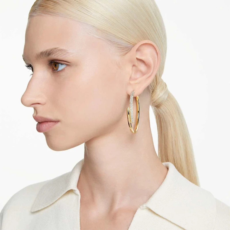 Dextera hoop earrings, White, Gold-tone plated by SWAROVSKI