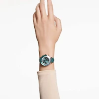 Octea chrono watch, Swiss Made, Leather strap, Green, Rose gold-tone finish by SWAROVSKI