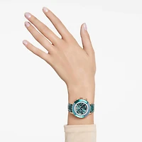 Octea chrono watch, Swiss Made, Leather strap, Green, Rose gold-tone finish by SWAROVSKI