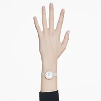 Matrix tennis 7-link watch, Swiss Made, Leather strap, Grey, Rose gold-tone finish by SWAROVSKI