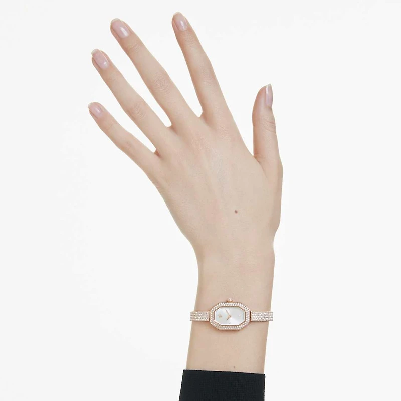 Dextera bangle watch, Swiss Made, Metal bracelet, Rose gold tone, Rose gold-tone finish by SWAROVSKI
