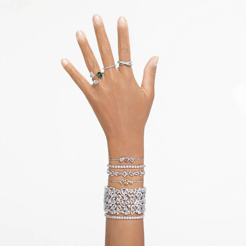 Mesmera wide bracelet, Mixed cuts, White, Rhodium plated by SWAROVSKI