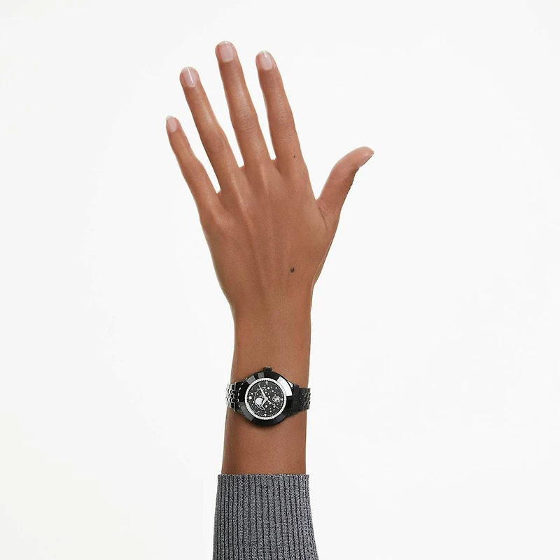 Octea moon watch, Swiss Made, Moon, Metal bracelet, Black, Black finish by SWAROVSKI
