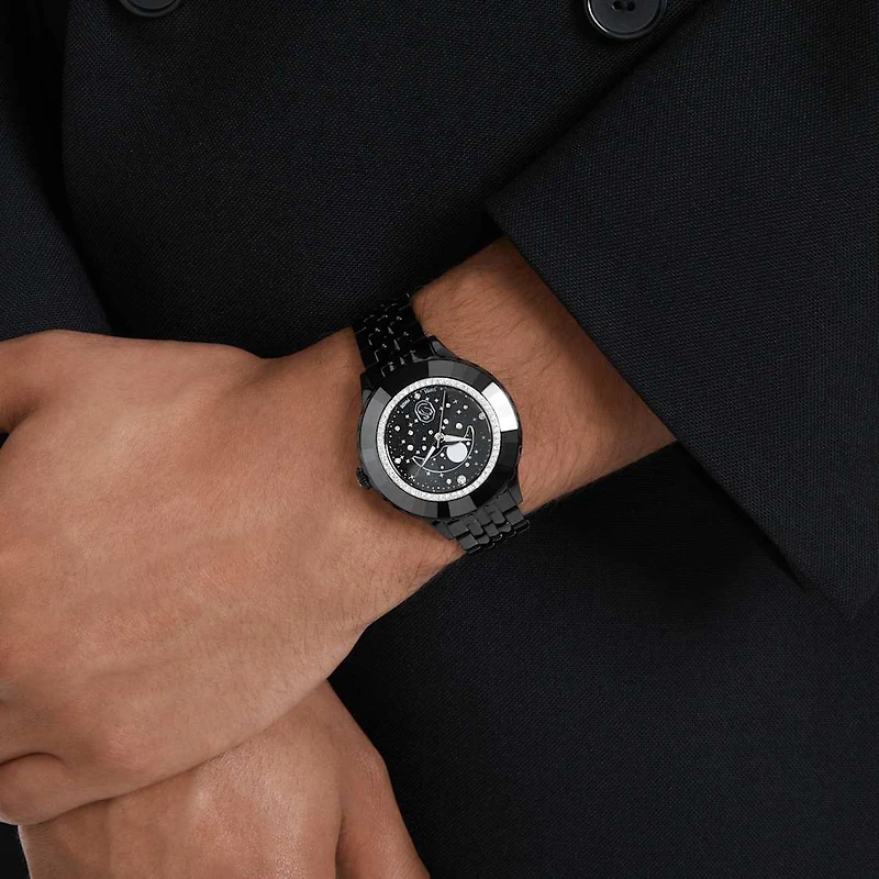 Octea moon watch, Swiss Made, Moon, Metal bracelet, Black, Black finish by SWAROVSKI