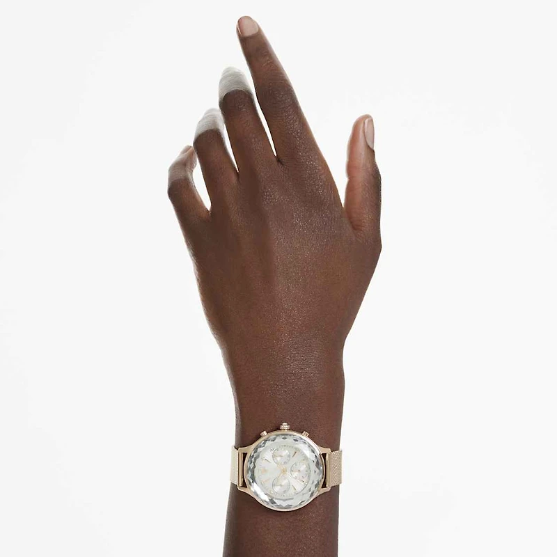 Nova chrono watch, Swiss Made, Metal bracelet, Gold tone, Champagne gold-tone finish by SWAROVSKI