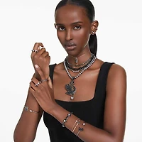 Swan bangle, Swan, Black, Rose gold-tone plated by SWAROVSKI