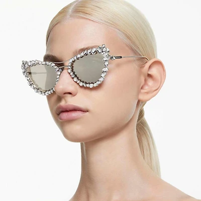 2 in 1 clip-on sunglasses, Statement, Cat-eye shape, SK7011, White by SWAROVSKI