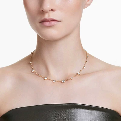 Imber necklace, Round cut, Scattered design, White, Gold-tone plated by SWAROVSKI