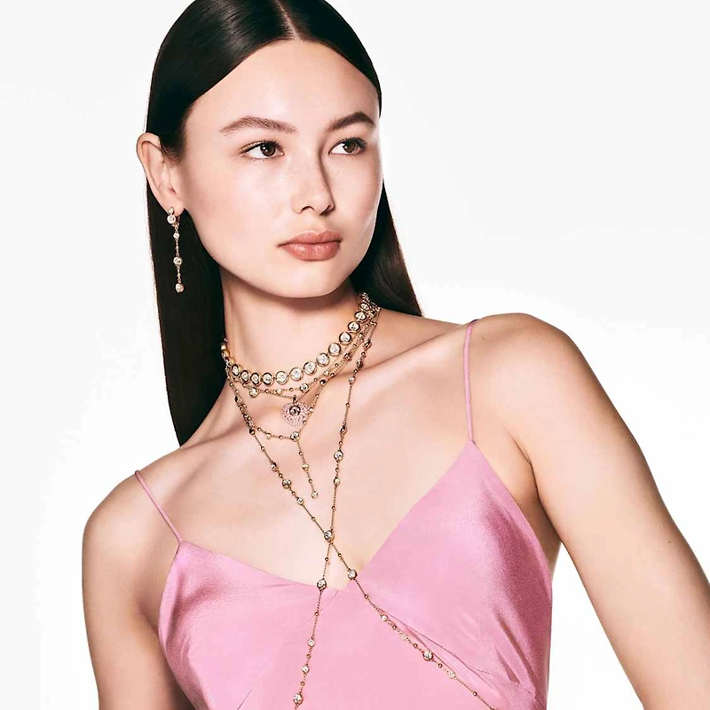 Imber necklace, Round cut, Scattered design, White, Gold-tone plated by SWAROVSKI