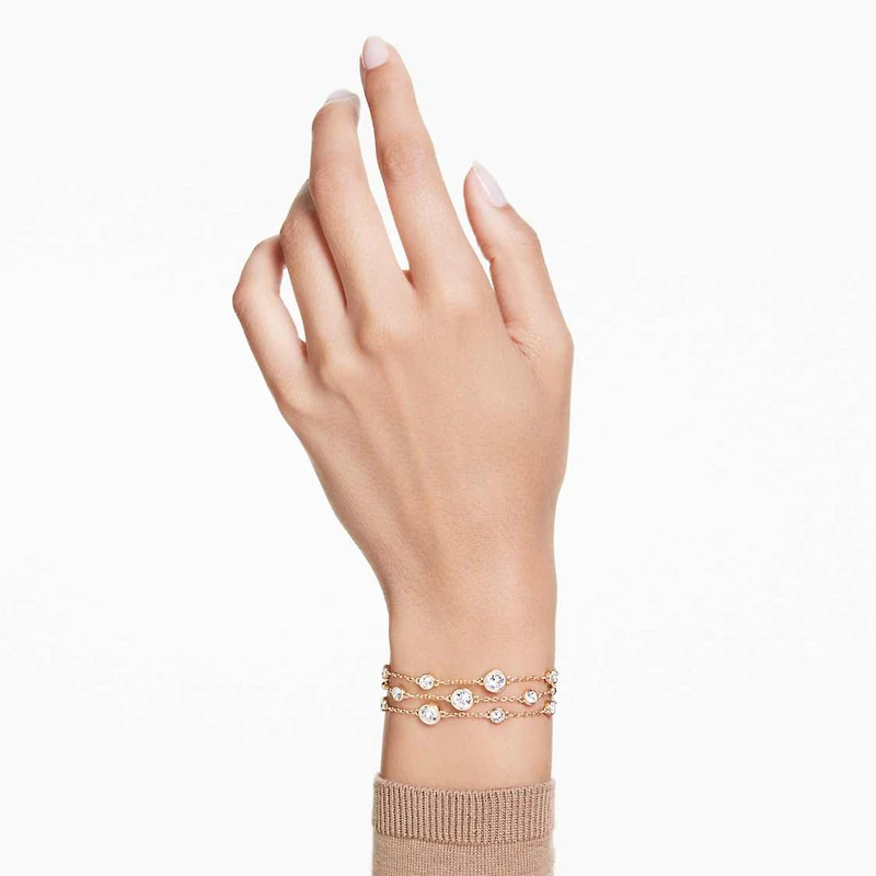 Imber wide bracelet, Round cut, White, Gold-tone plated by SWAROVSKI