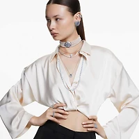 Idyllia ring, Set (3), Mixed cuts, Shell, White, Rhodium plated by SWAROVSKI