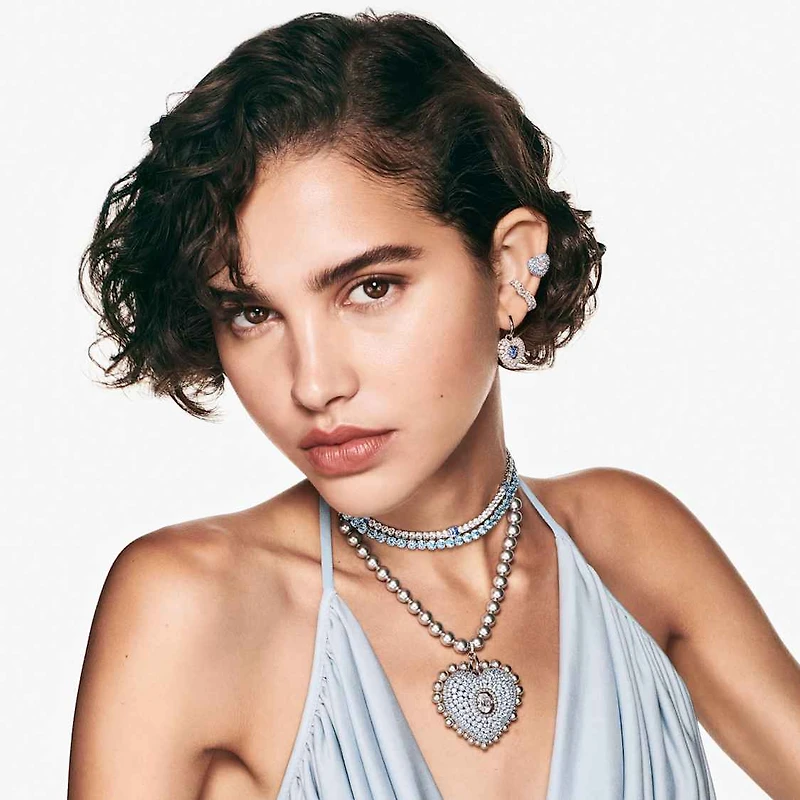 Hyperbola drop earrings, Heart, Blue, Rhodium plated by SWAROVSKI