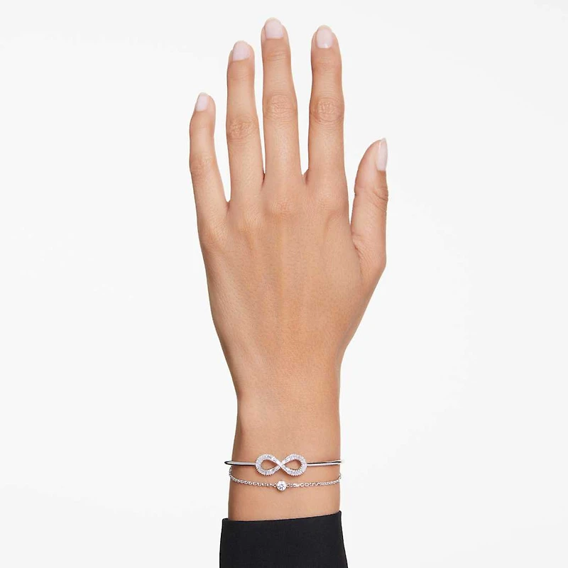 Hyperbola bangle, Infinity, White, Rhodium plated by SWAROVSKI