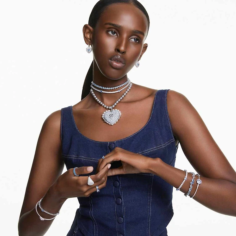 Hyperbola bangle, Heart, White, Rhodium plated by SWAROVSKI