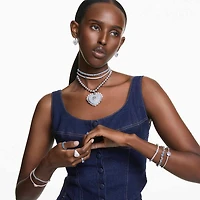 Hyperbola bangle, Heart, White, Rhodium plated by SWAROVSKI