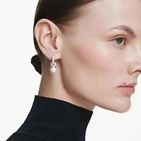 Matrix drop earrings, Crystal pearl, Round cut, White