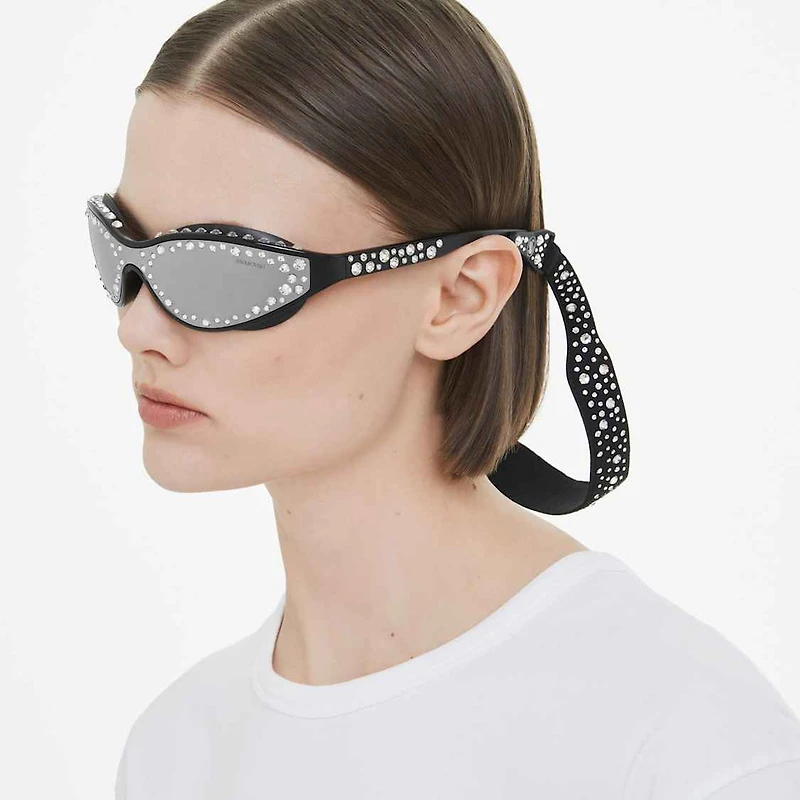 Sunglasses with strap, Swimming shape, Black by SWAROVSKI