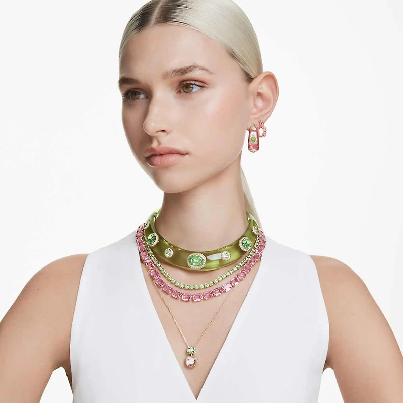 Chroma pendant, Cushion cut, Multicolored, Gold-tone plated by SWAROVSKI