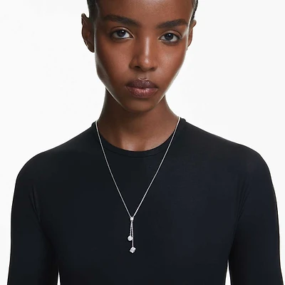 Dextera Y pendant, Round cut, Sphere and cube, White, Rhodium plated by SWAROVSKI