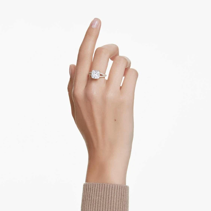 Stilla cocktail ring, Square cut, Pavé, White, Gold-tone plated by SWAROVSKI