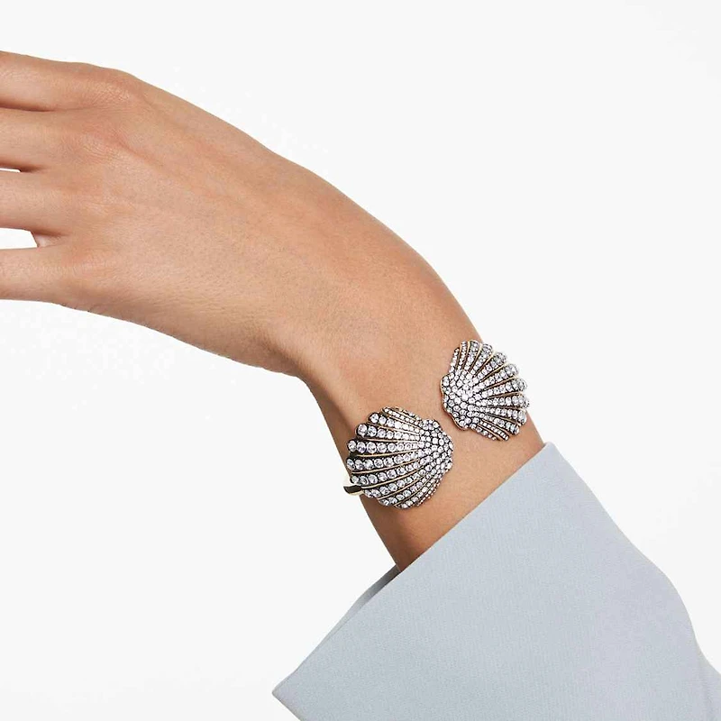 Idyllia bangle, Shell, White, Gold-tone plated by SWAROVSKI