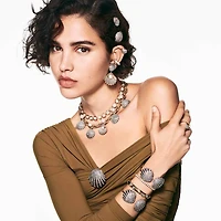 Idyllia bangle, Shell, White, Gold-tone plated by SWAROVSKI