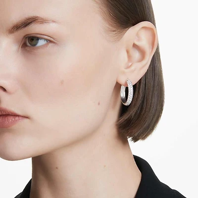 Eternity hoop earrings, Lab-grown diamonds 2 ct tw, Round shape, 14K white gold by SWAROVSKI