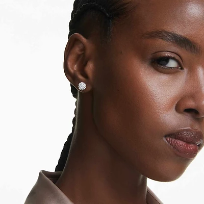 Dextera stud earrings, Round cut, Sphere, White, Rhodium plated by SWAROVSKI