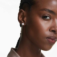 Dextera stud earrings, Round cut, Sphere, White, Rhodium plated by SWAROVSKI